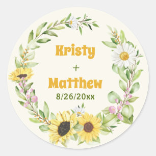 Sunflower Wildflower Fall Autumn Wedding Guest Classic Round Sticker