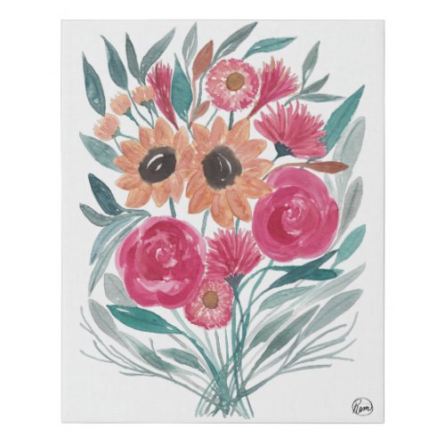 Sunflower Wildflower Watercolor Floral Art Faux Canvas Print