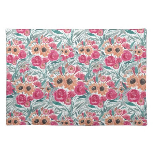 Sunflower Wildflower Watercolor Floral Pattern Cloth Placemat