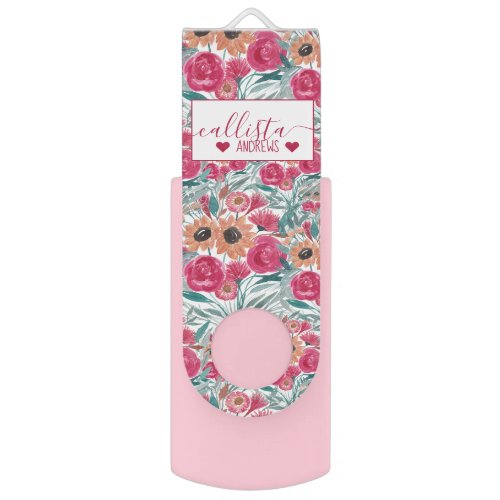 Sunflower Wildflower Watercolor Floral Pattern Flash Drive