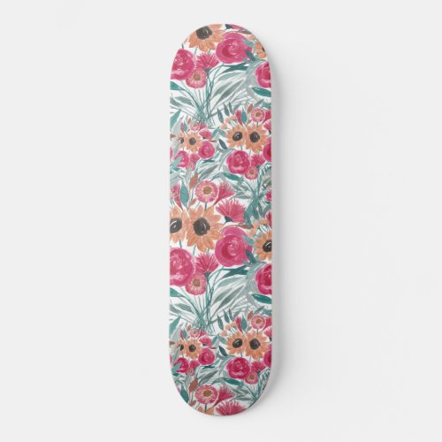 Sunflower Wildflower Watercolor Floral Pattern Skateboard