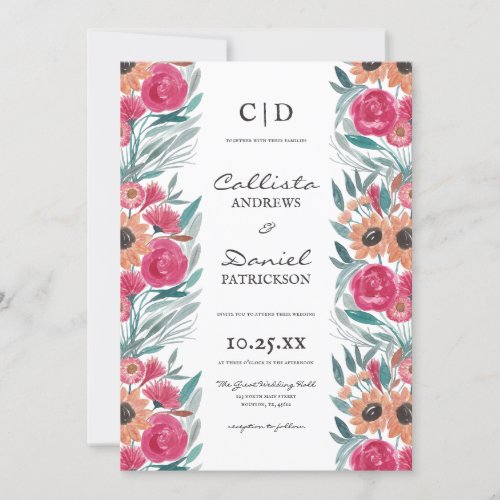 Sunflower Wildflower Watercolor Floral Wedding Invitation