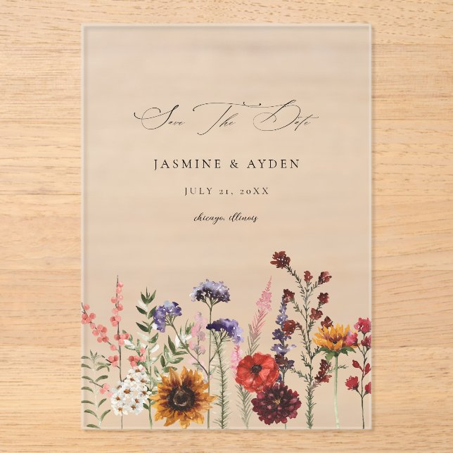 Sunflower & Wildflowers Floral Acrylic Invitations (Front)