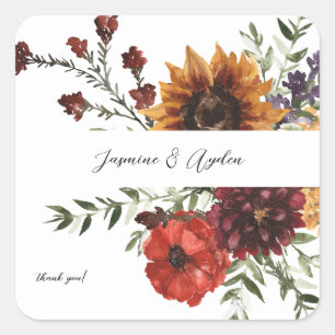 Sunflower & Wildflowers Floral Square Sticker