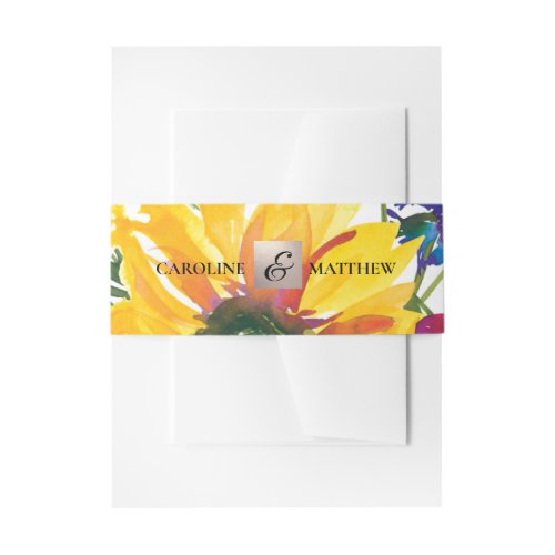 Sunflower  Wildflowers  Summer Rustic Wedding Invitation Belly Band