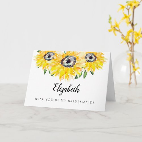 Sunflower Will you be my Bridesmaid Personalized Card