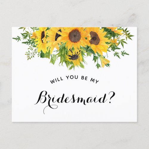 Sunflower Will you Be My Bridesmaid Proposal Announcement Postcard