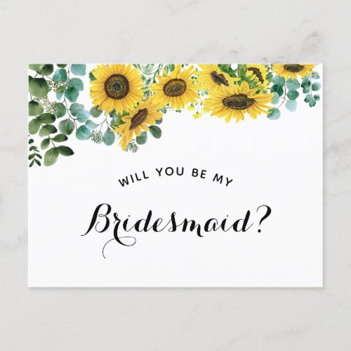 Sunflower Will You Be My Bridesmaid Proposal Announcement Postcard