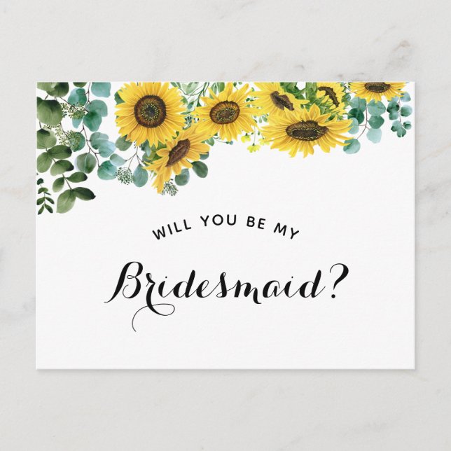 Sunflower Will You Be My Bridesmaid Proposal Announcement Postcard (Front)