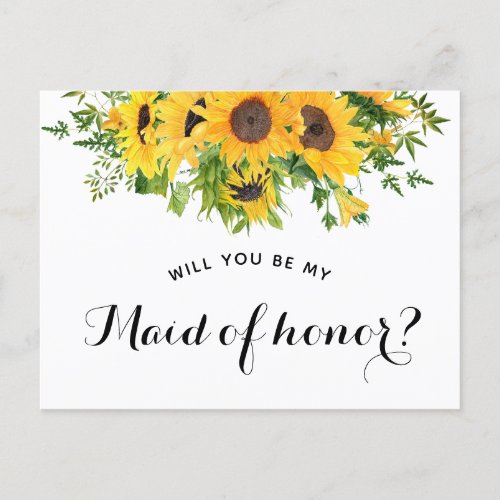 Sunflower Will you Be My Maid Of Honor Proposal Announcement Postcard