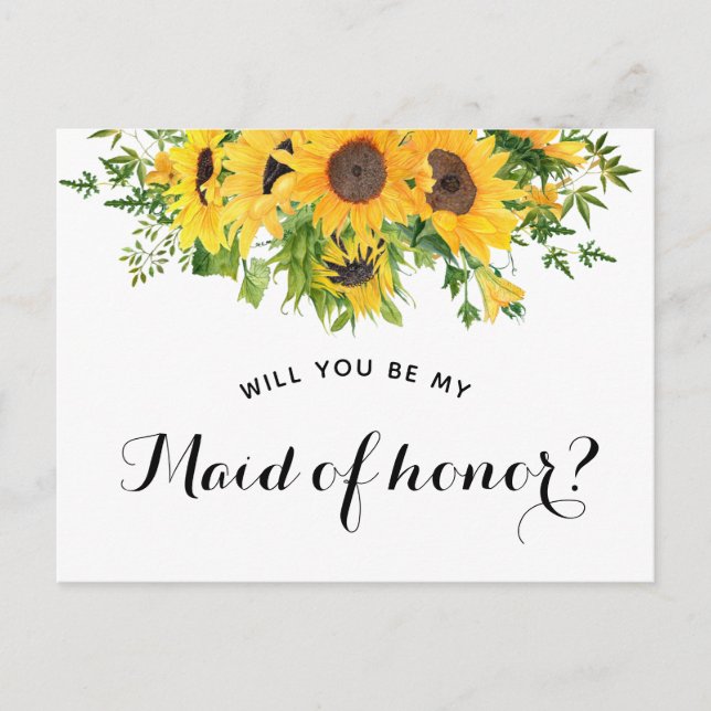 Sunflower Will you Be My Maid Of Honor Proposal Announcement Postcard (Front)