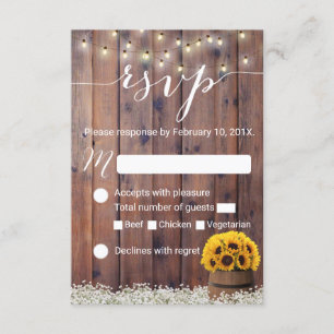 Sunflower Wine Barrel Rustic Wedding RSVP