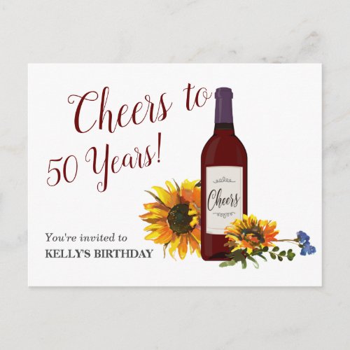 sunflower wine birthday Invitation Postcard