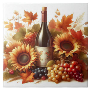 Sunflower & Wine Harvest Fall Ceramic Tile