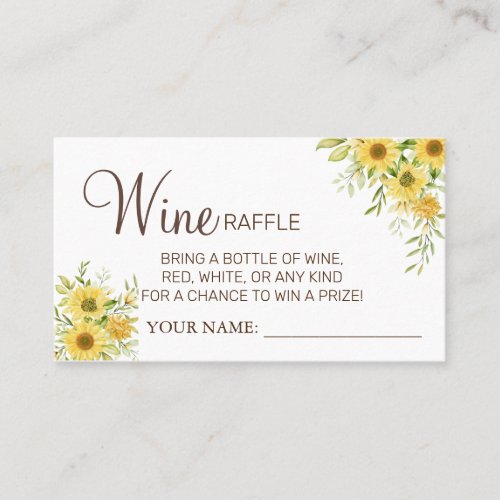 Sunflower Wine raffle ticket Bridal Shower card