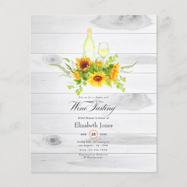 Sunflower Wine Tasting Bridal Shower Invitation Flyer (Front)