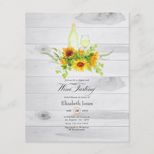 Sunflower Wine Tasting Bridal Shower Invitation Flyer