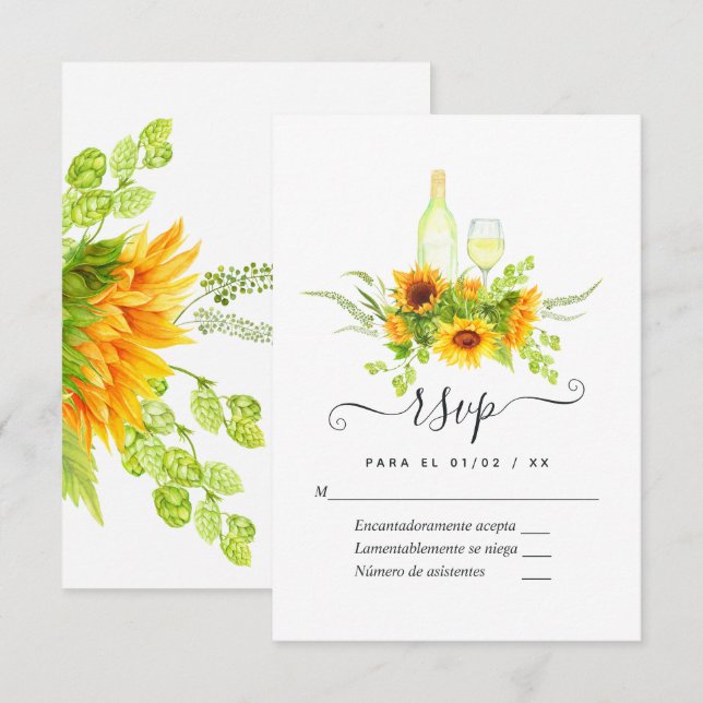 Sunflower Wine Tasting Bridal Shower RSVP Card (Front/Back)