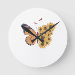 Sunflower Wings Timepiece – Butterfly Nature Wall Round Clock