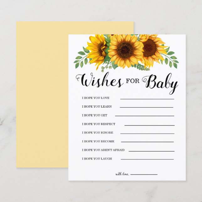 Sunflower Wishes for Baby Shower Game (Front/Back)