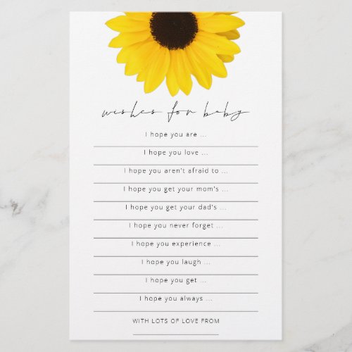 Sunflower Wishes for Baby Shower Game Flyer