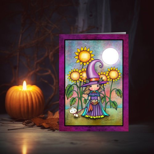 Sunflower Witch and Cute Cat Art Card