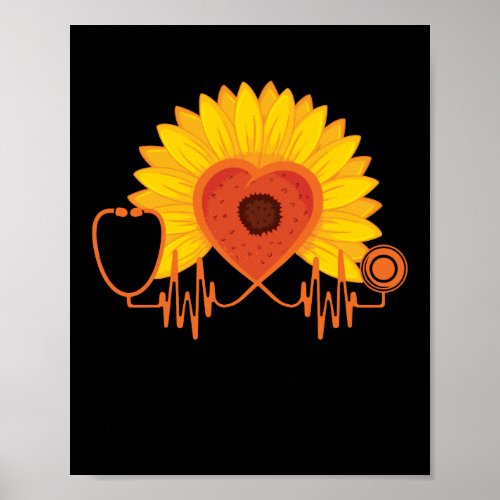 Sunflower With A Nurse Heartbeat Hippie Sunshine Poster
