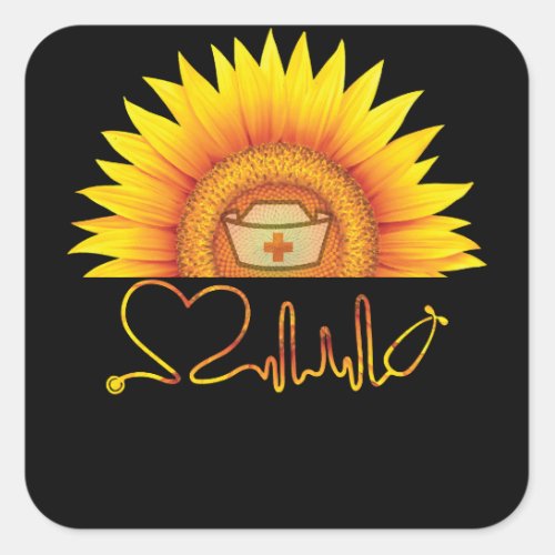 Sunflower With A Nurse Heartbeat Hippie Sunshine Square Sticker