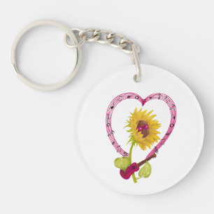 Sunflower with a Ukulele and Music Notes Keychain