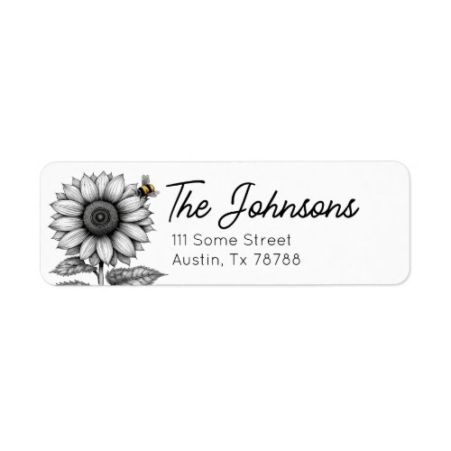 Sunflower with Bee Black and White Address Label