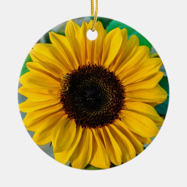 Sunflower with Bee Ceramic Ornament (Front)