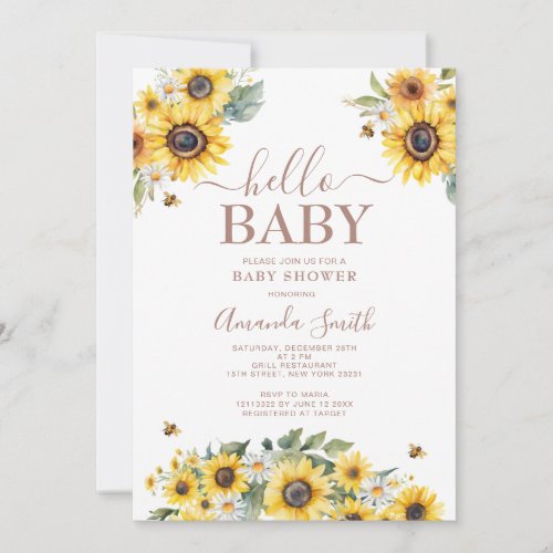 Sunflower with Bee Oh Baby Shower Invitation