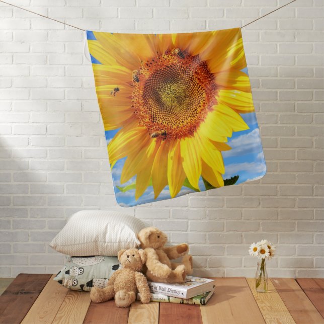 Sunflower with Bees Baby Blanket (In Situ)