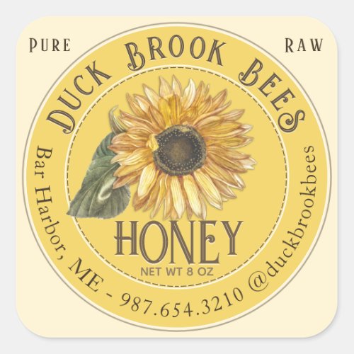 Sunflower with Bees Honey Bear Label 8  12 oz