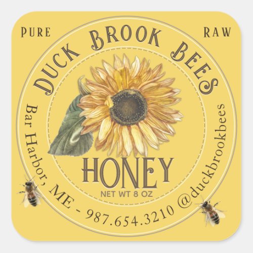 Sunflower with Bees Honey Bear Label 8  12 oz 