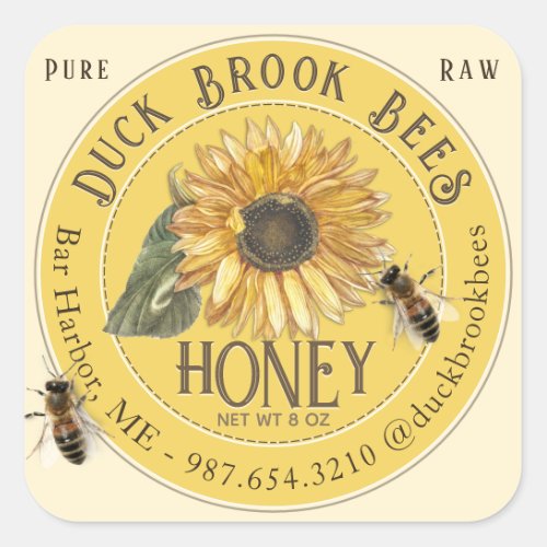 Sunflower with Bees Honey Bear Label 8  12 oz 