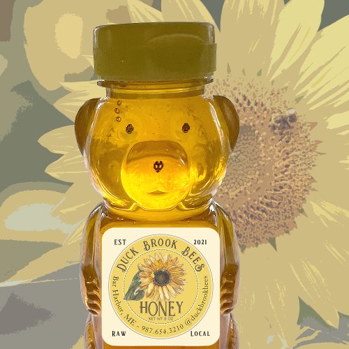 Sunflower with Bees Honey Bear Label 8  12 oz