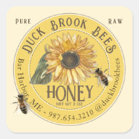 Sunflower with Bees Honey Bear Label 8 & 12 oz
