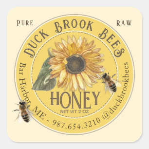 Sunflower with Bees Honey Bear Label 8 & 12 oz