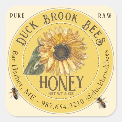 Sunflower with Bees Honey Label 
