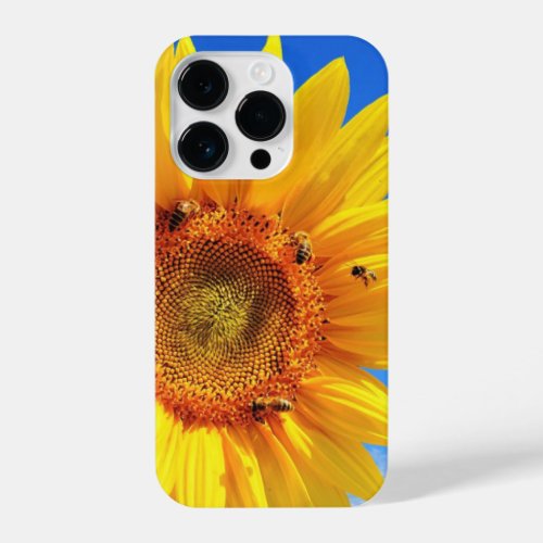 Sunflower with Bees on Blue Sky iPhone Case