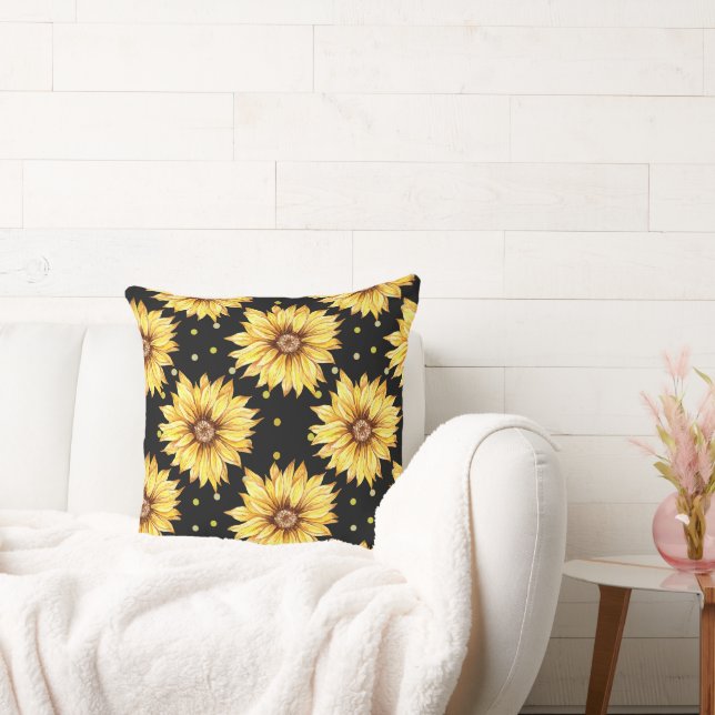 Sunflower with Black Background Throw Pillow (Couch)
