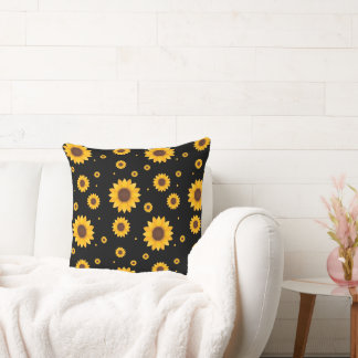 Sunflower with Black Background Throw Pillow
