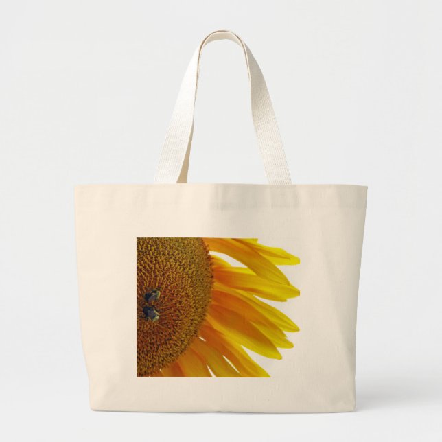 Sunflower with Bumblebees Large Tote Bag (Front)