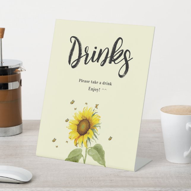 Sunflower with Butterflies Baby Shower Drinks Pedestal Sign (In SItu)
