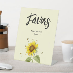 Sunflower with Butterflies Baby Shower Favors Pedestal Sign