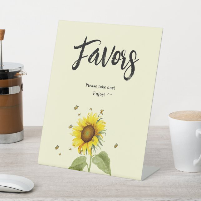 Sunflower with Butterflies Baby Shower Favors Pedestal Sign (In SItu)