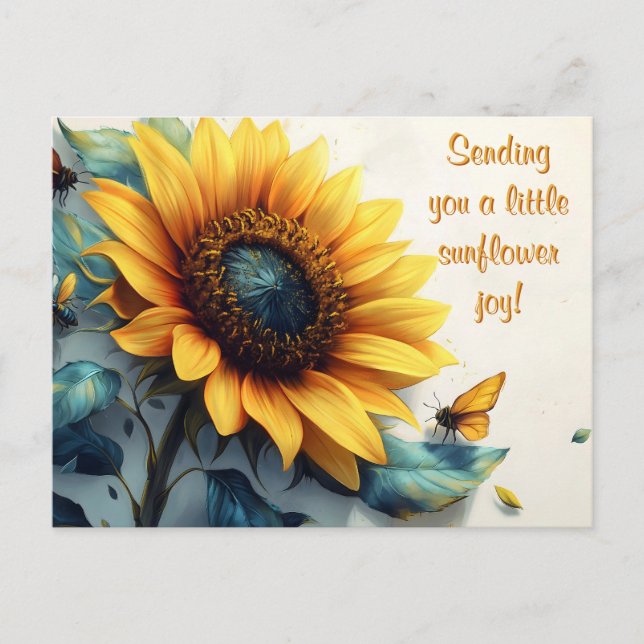 Sunflower with Butterflies with Customizable Text Holiday Postcard (Front)