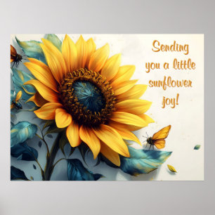 Sunflower with Butterflies with Customizable Text Poster
