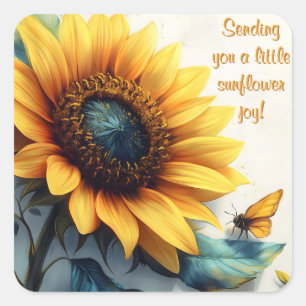 Sunflower with Butterflies with Customizable Text Square Sticker